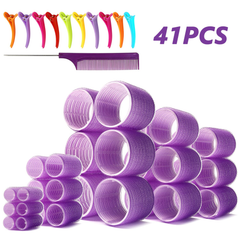 Jumbo Hair Rollers Hair Curlers. 2.5 Inch Large Self Grip Hair Curlers for Long Hair, Big Hair Rollers for Long Hair. No Heat Curlers Hair Rollers with Clips & Comb. (Purple)
