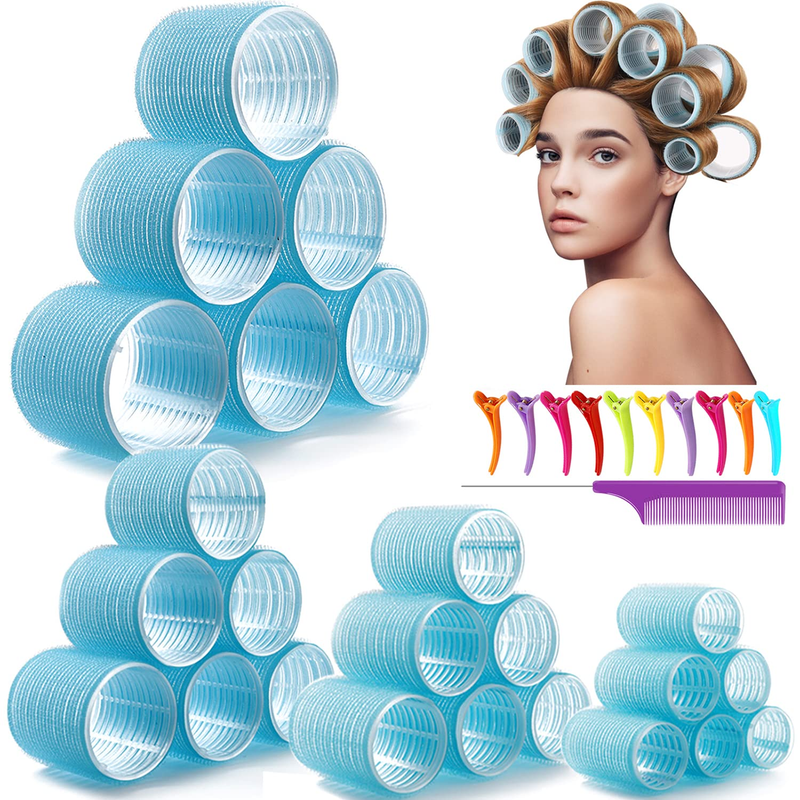 Jumbo Hair Rollers Hair Curlers. 2.5 Inch Large Self Grip Hair Curlers for Long Hair, Big Hair Rollers for Long Hair. No Heat Curlers Hair Rollers with Clips & Comb. (Purple)
