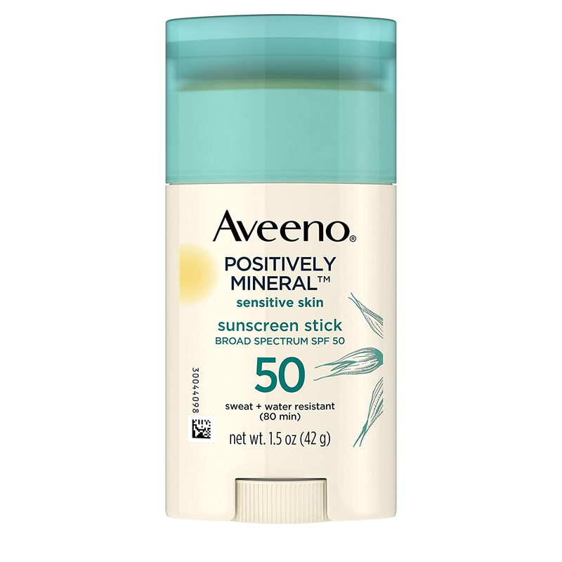 Aveeno Positively Mineral SPF 50 Sunscreen Stick for Sensitive Skin Travel Size, 1.5 Oz