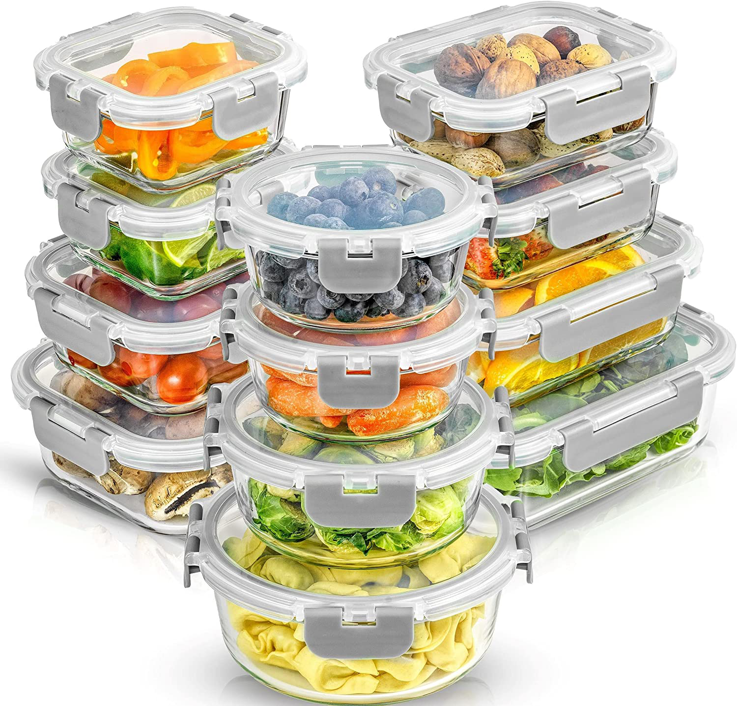 24 Pc Glass Food Storage Containers Airtight Lids Microwave/Oven