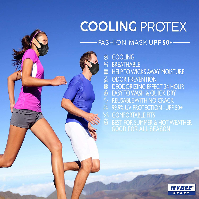 NYBEE SPORT COOLING PROTEX Face Mask UPF 50, Washable, Reusable, Breathable, Lightweight, UV Sunblock, Women, Men, Unisex for Running, Driving, Gym, Sports, School, Work, Great for All Seasons- 1Pack