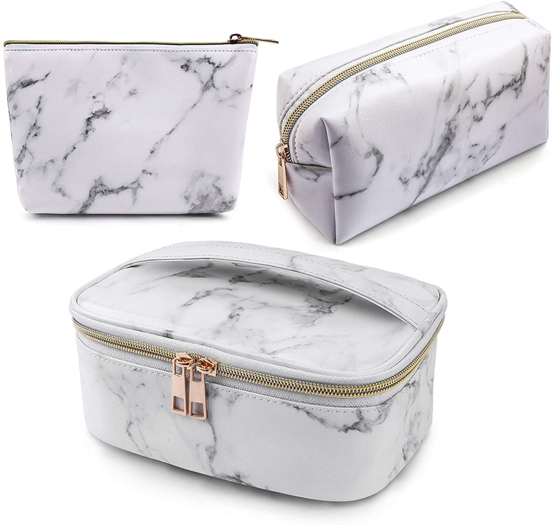 MAGEFY 3Pcs Makeup Bags Portable Travel Cosmetic Bag Waterproof Organizer Multifunction Case with Gold Zipper Marble Toiletry Bags for Women