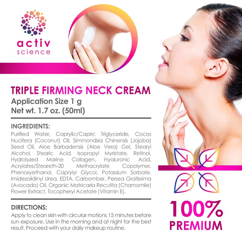 ACTIVSCIENCE Neck Firming Cream, anti Aging Moisturizer for Neck & Décolleté, Double Chin Reducer, Skin Tightening Cream 1.7 Fl Oz.