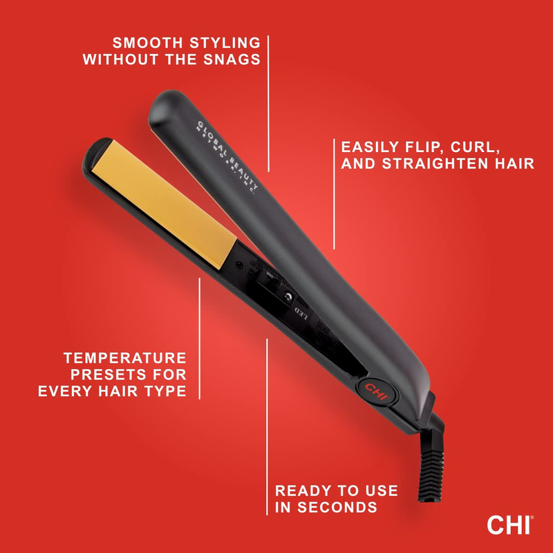 CHI Original Ceramic Hair Straightening Flat Iron | 1" Plates | Black | Professional Salon Model Hair Straightener | Includes Heat Protection Pad