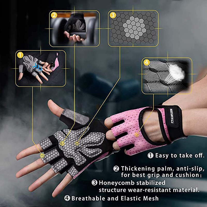 KANSOON Essential Breathable Workout Gloves, Weight Lifting Fingerless Gym Exercise Gloves with Curved Open Back, for Powerlifting, Women and Men