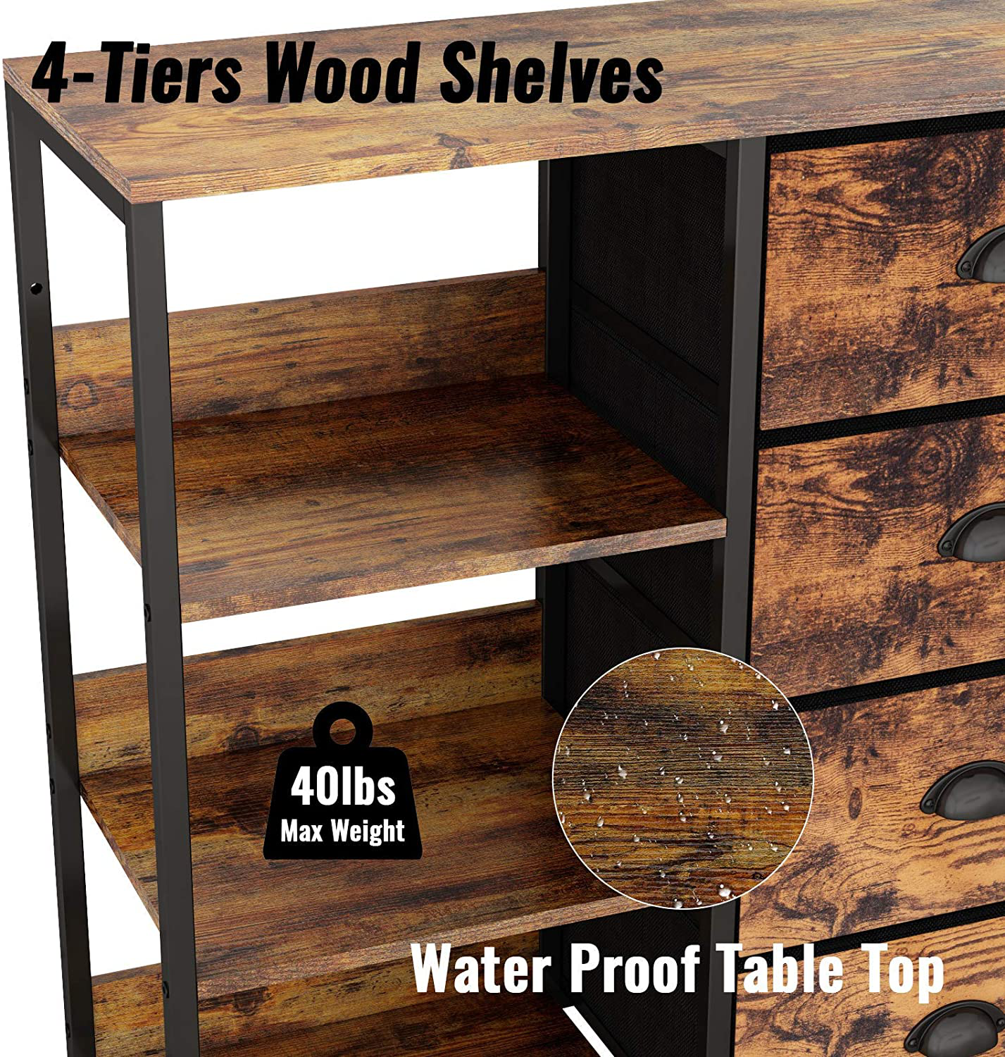 4-Tier Drawer Dresser for Bedroom, Clothes Organizer, Fabric