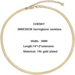 CHESKY 14K Gold/Silver Plated Snake Chain Necklace Herringbone Necklace Gold Choker Necklaces for Women Girl Gifts Jewelry 1.5/3/5MM(W) 14