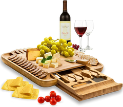 Premium Bamboo Cheese Board Set - Large Charcuterie Boards & Cheese Board and Knife Set - Kitchen Wine Meat Cheese Platter - Unique Housewarming Gift, Anniversary or Wedding Gift