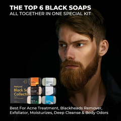 O Naturals 6-Piece Black Bar Soap Collection. 100% Natural. Organic Ingredients. Helps Acne, Helps Skin Moisturizes, Deep Cleanse, Luxurious Face Hands Body Soap Women & Men. Triple Milled Vegan 4Oz