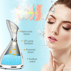 Facial Steamer-Face Steamer for Facial Deep Cleaning Home Facial Spa Warm Mist Humidifier Atomizer Sauna Sinuses Unclogs Pores with Blackhead Stainless Steel Kit and Hair Band (White)