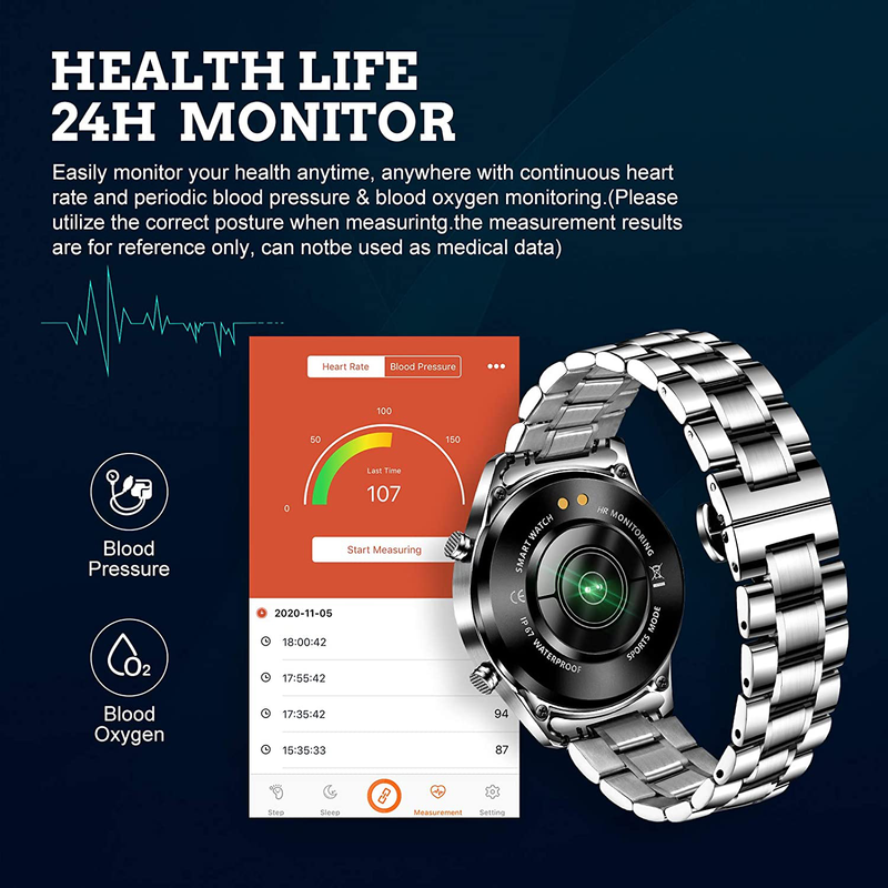 LIGE Smart Watch for Android Ios, Bluetooth Calls Voice Chat with Heart Rate/Sleep Monitor Activity Tracker, 1.3" Full Touch Screen IP67 Waterproof Stainless Steel Fitness Tracker for Men