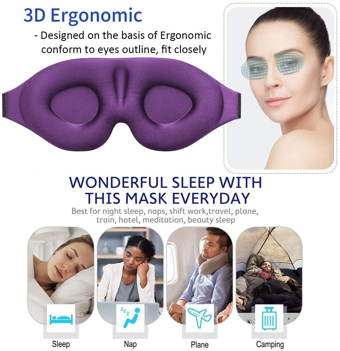 3D Sleep Mask, Sleeping Eye Mask for Women Men, Purple