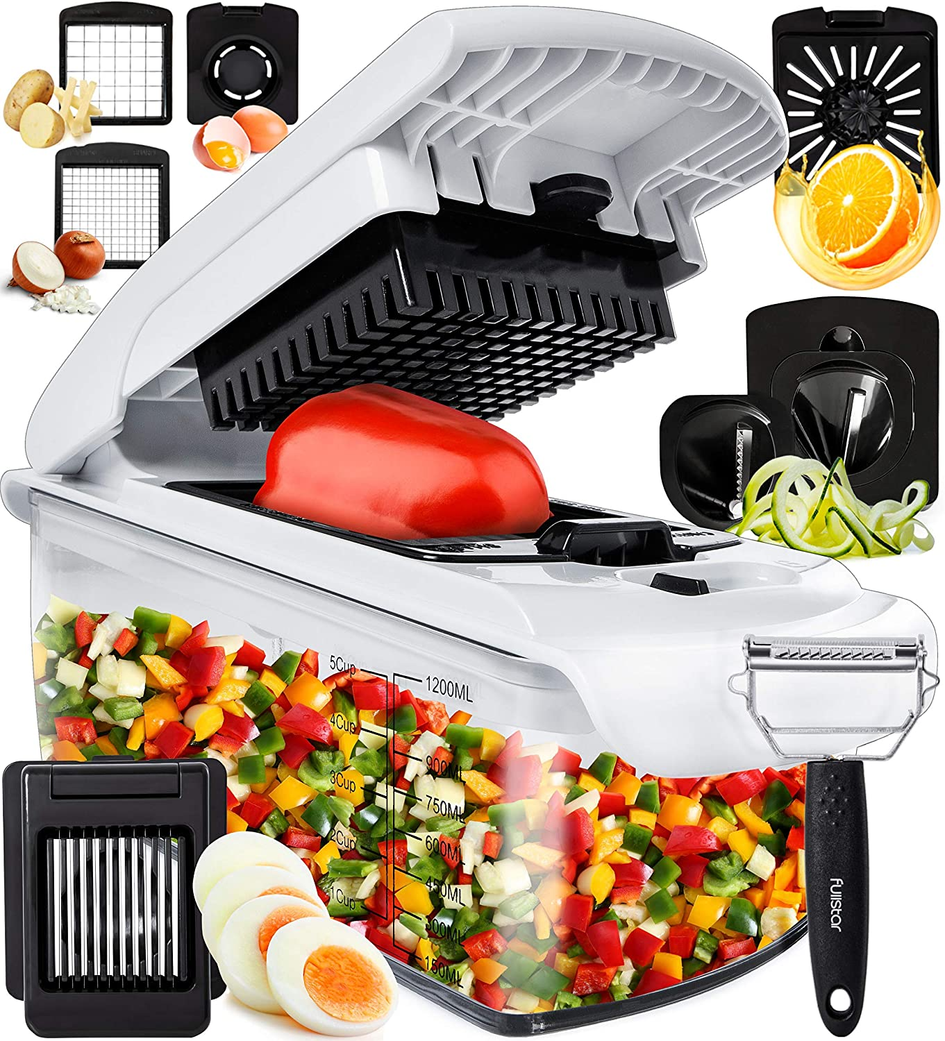  Fullstar Compact Vegetable Chopper - Food Slicer, Stainless  Steel, White/Black: Home & Kitchen