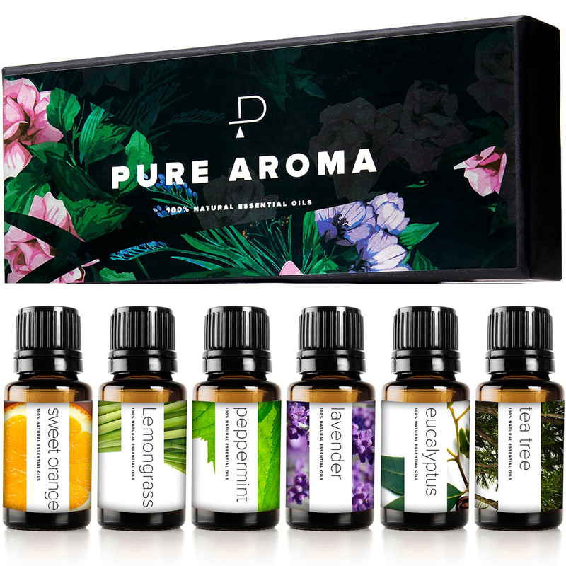 Essential Oils by PURE AROMA 100% Pure Therapeutic Grade Oils Kit- Top 6 Aromatherapy Oils Gift Set-6 Pack, 10Ml(Eucalyptus, Lavender, Lemon Grass, O
