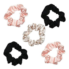 Satin Scrunchies, Softer than Silk, Hair Scrunchies for Frizz Prevention, Satin Hair Ties for Breakage Prevention and Gentle Style Preservation, Sleep and Night Scrunchie, 5 Pack, Black