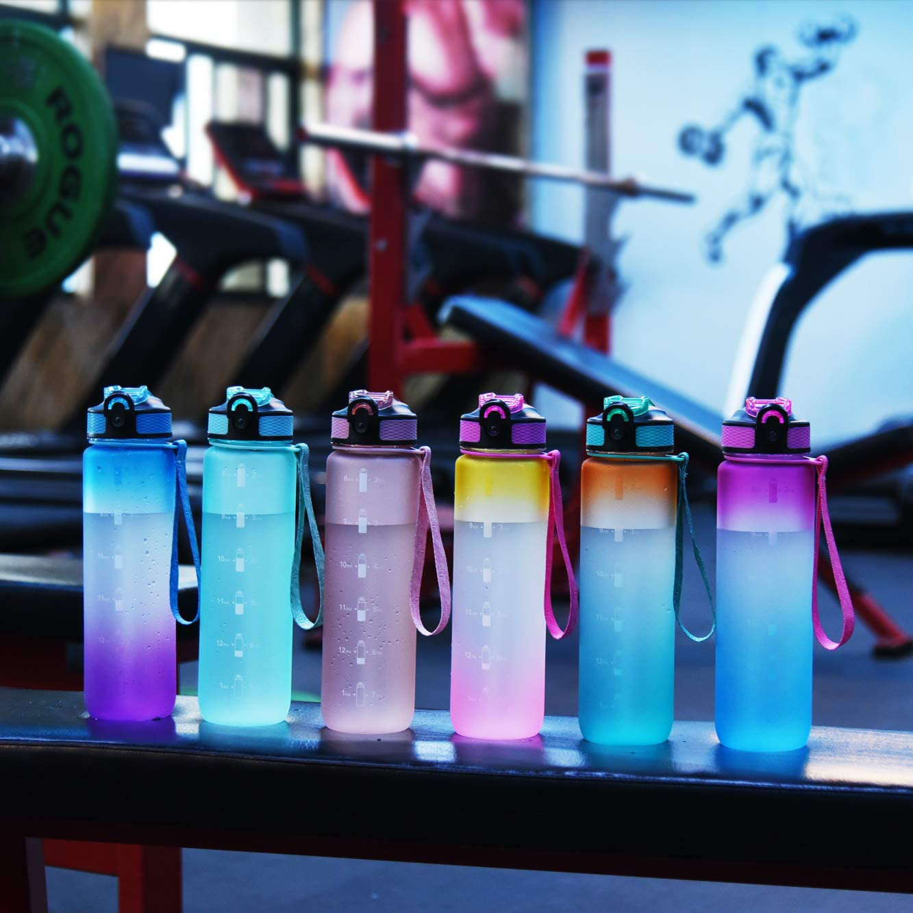 Rainbow Glass Sport Water Bottle With Time Marker Creative Large Reusable  Capacity Leak Proof Fitness For Outdoor Travel Hiking