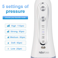 H2Ofloss Water Flosser Portable Dental Oral Irrigator with 5 Modes, 6 Replaceable Jet Tips, Rechargeable Waterproof Teeth Cleaner for Home and Travel -300Ml Detachable Reservoir (HF-6)