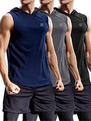Neleus Dry Fit Workout Athletic Muscle Tank with Hoods Pack of 3