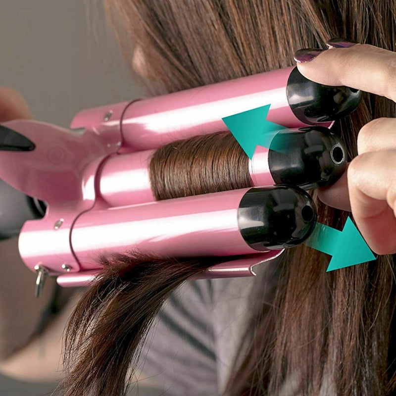 Alure Three Barrel Curling Iron Wand with LCD Temperature Display - 1 Inch Ceramic