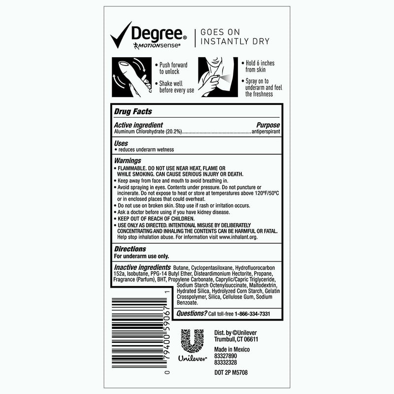 Degree Ultra Clear Pure Clean Antiperspirant, Deodorant Dry Spray (2) Pack 3.8oz