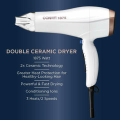 Conair 1875 Watt Double Ceramic Hair Dryer with Ionic Conditioning, Double Ceramic