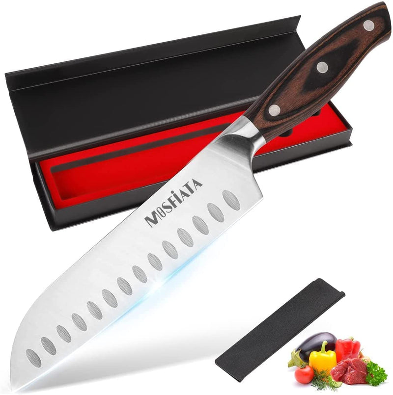 Mosfiata Chef Knife 5 Inch Kitchen Utility Knife, 5Cr15Mov High Carbon Stainless Steel Sharp Cooking Knife with Ergonomic Pakkawood Handle, Full Tang Vegetable Meat Cutting Knife with Sheath