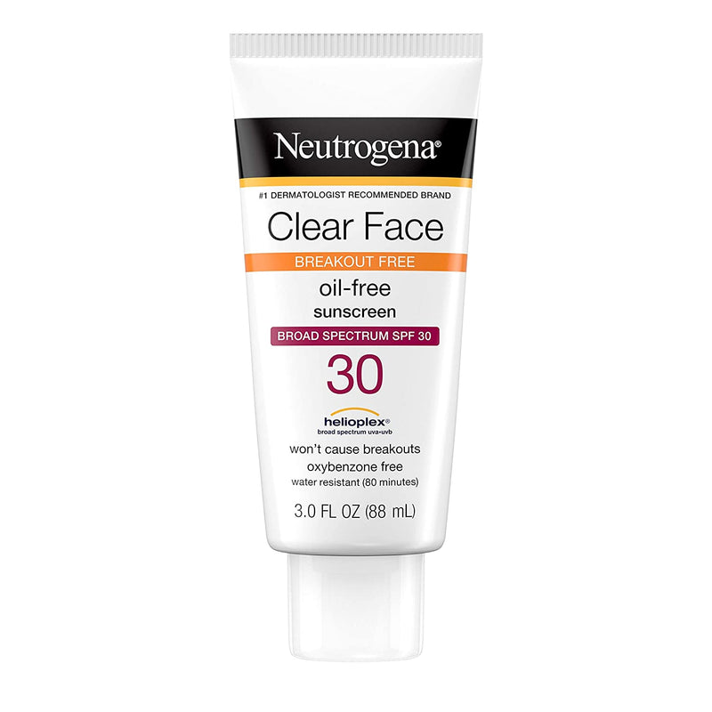 Neutrogena Clear Face Liquid Sunscreen, Acne-Prone Skin, Broad Spectrum SPF 30 