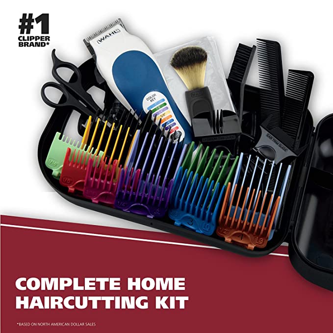 Wahl Clipper Color Pro Complete Haircutting Kit with Easy Color Coded Guide Combs - Electric Razor for Trimming & Grooming Men, Women, & Children - Model 79300-1001M