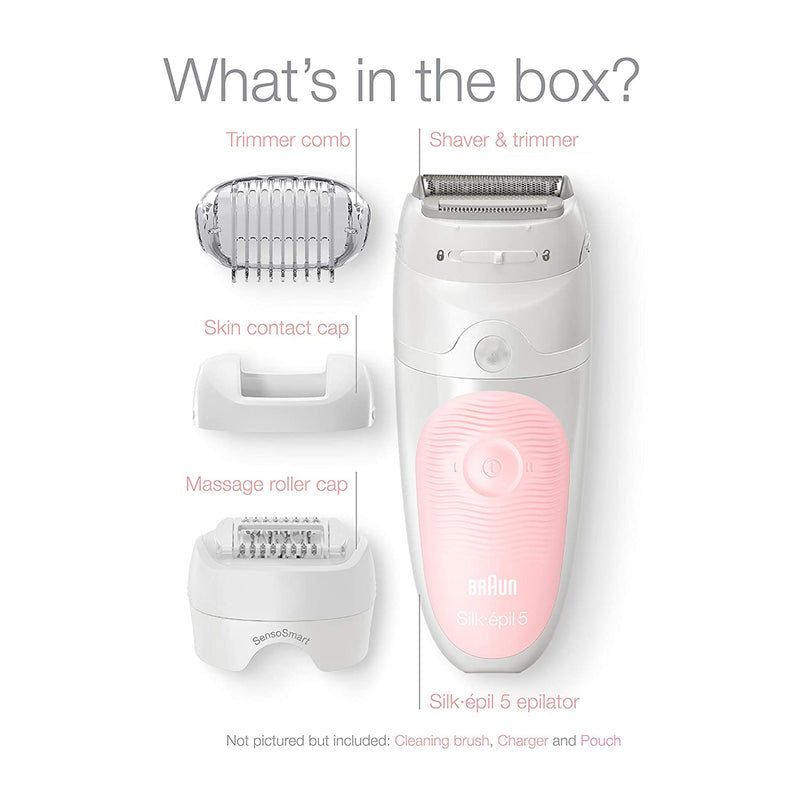 Braun Epilator Silk-epil 5 5-620, Hair Removal for Women, Shaver & Trimmer, Cordless, Rechargeable, Wet & Dry , 6 Piece Set