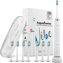 Aquasonic Vibe Series Ultra Whitening Toothbrush – ADA Accepted Electric Toothbrush - 8 Brush Heads & Travel Case - Ultra Sonic Motor & Wireless Charging - 4 Modes W Smart Timer – Satin Rose Gold