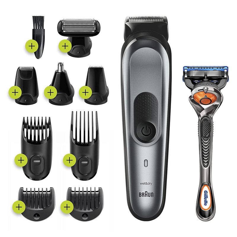 Braun Hair Clippers for Men, MGK7221 10-In-1 Body Grooming Kit, Beard, Ear and Nose Trimmer, Body Groomer and Hair Clipper, Black/Silver