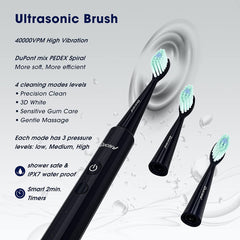 Ducard Electric Toothbrush with Water Flosser, Cordless Water Flosser and Toothbrush Combo with 9 Brush Heads & 5 Tips, 320ML IPX7 Waterproof Teeth Cleaner for Home Travel Use (Black)