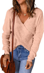 EVALESS Sexy Cross Wrap V Neck Sweaters for Women Long Sleeve Asymmetric Hem Backless Knitted Pullover Sweater Tops