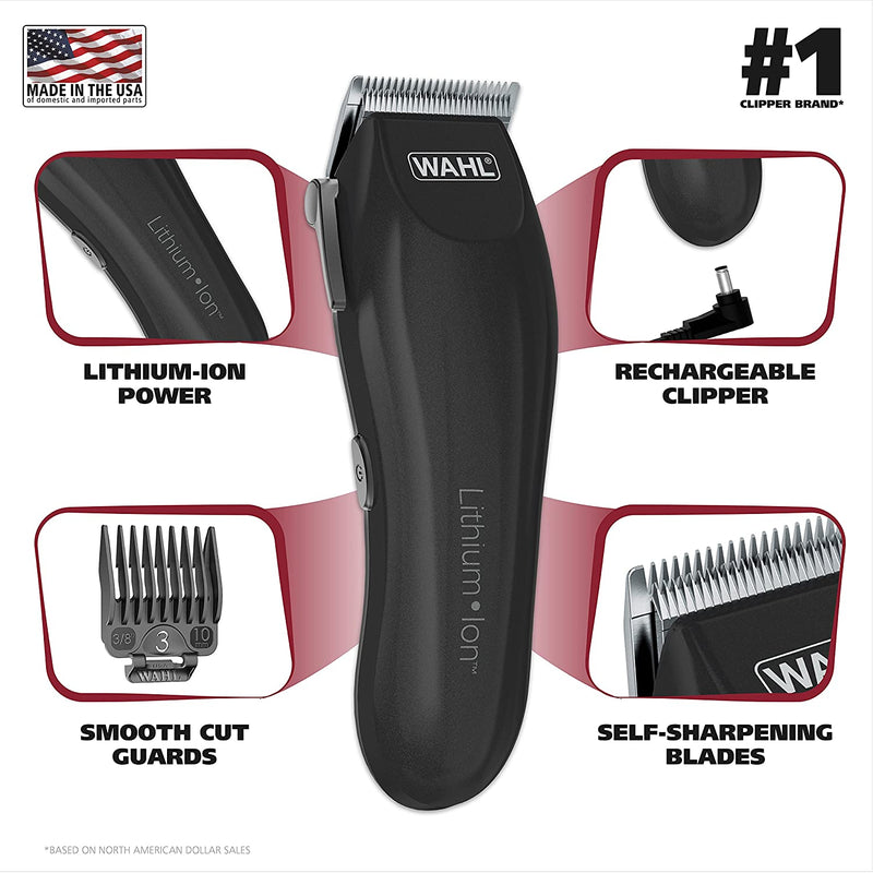 Wahl Clipper Lithium-Ion Cordless Haircutting Kit - Rechargeable Grooming and Trimming Kit with 12 Guide Combs for Heads, Beard, & All Body Grooming - Model 79608