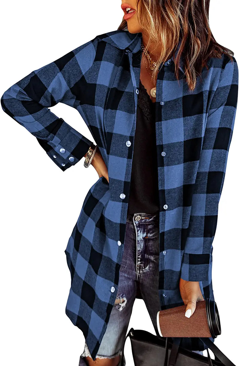 EVALESS Color Block Plaid Shacket Jacket Women Cute V Neck Long Sleeve Button down Blouses Tops Flannel Shirts Jackets Coats