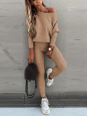 Autumn Casual Suits Solid Warm Women Set Knitted Two Pieces Sexy O-Neck Sweater Trousers Tracksuit 2022 Winter Slim Lady Outfits