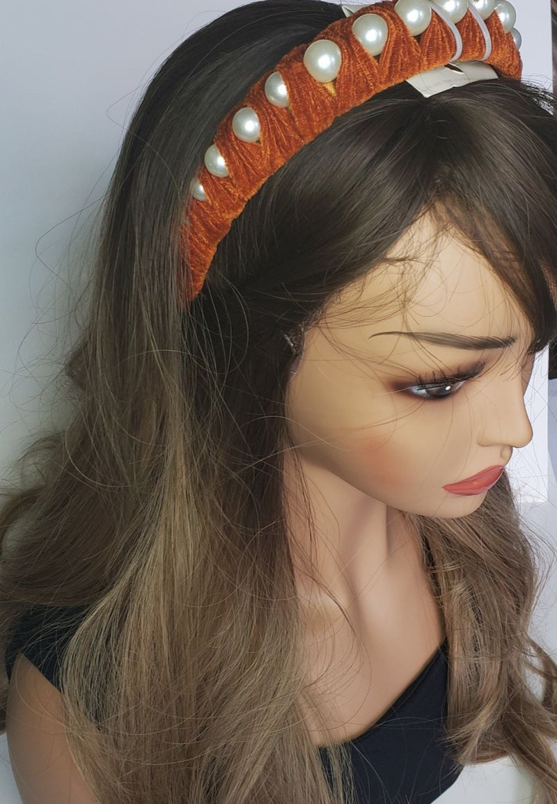 Velvet Wrapped Pearl Headband - A New Day Copper