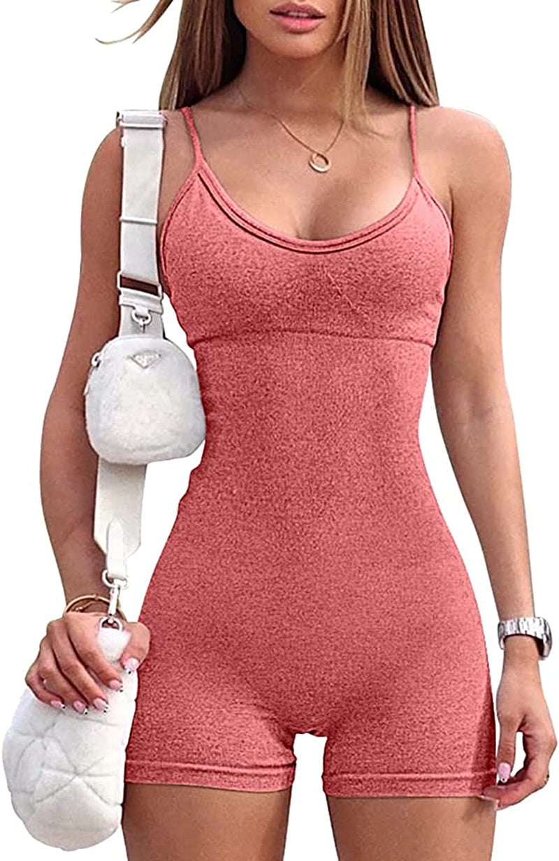 OQQ Women's Yoga Rompers One Piece Ribbed Spaghetti Strap Exercise