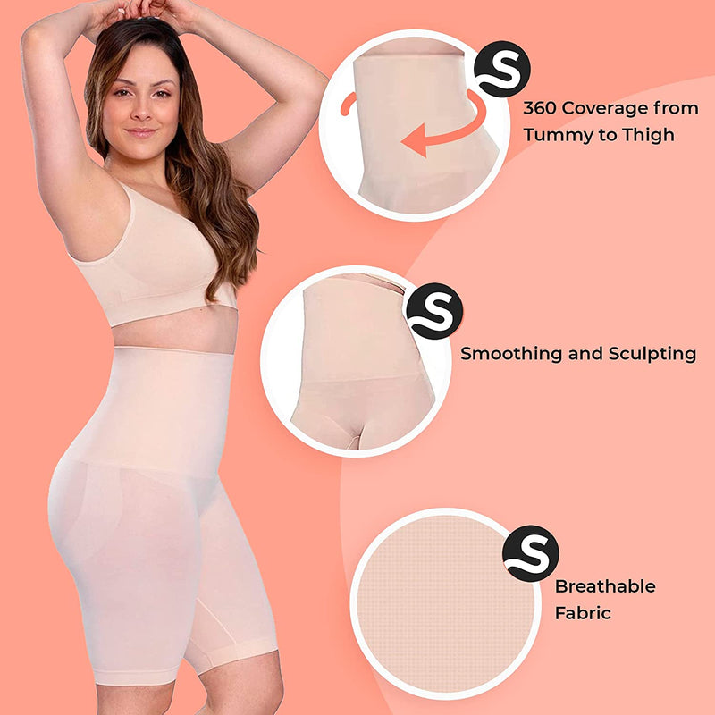 SHAPERMINT High Waisted Body Shaper Shorts - Shapewear For Women Tummy  Control Small To Plus-Size