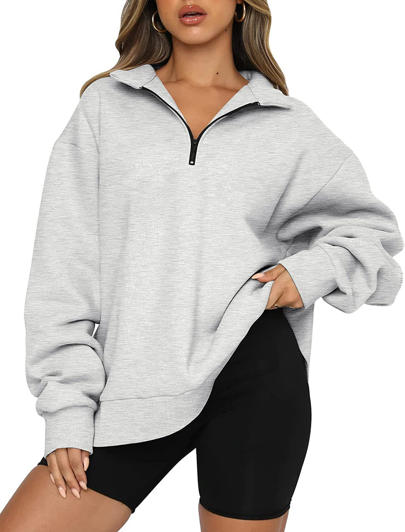 Trendy Queen Womens Oversized Half Zip Pullover Long Sleeve Sweatshirt Quarter Zip Hoodie Sweater Teen Girls Fall Y2K Clothes