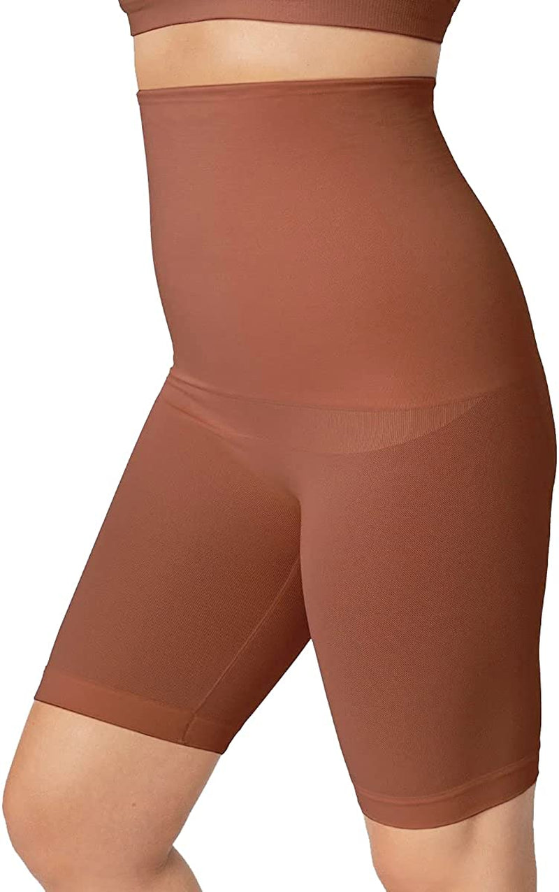 Women's High Waist Cotton Rich Elastane Stretch Seamfree Shorts Shapewear  with Breathable Inner Thigh Panel - Skin