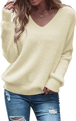 Eurivicy Women'S Long Sleeve V Neck Pullover Tops Oversized Chunky Knitted Loose Jumper Sweaters