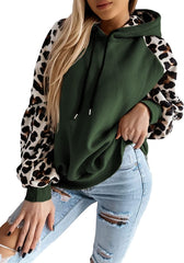 Acelitt Womens Casual Fashion Leopard Raglan Sleeve Hoodies Hooded Sweatshirts, S-XXL