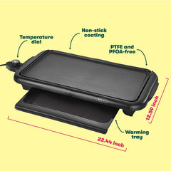 BELLA Electric Griddle W Warming Tray, Make 8 Pancakes or Eggs at Once, Fry Flip & Serve Warm, Healthy-Eco Non-Stick Coating, Hassle-Free Clean Up, Submersible Cooking Surface, 10