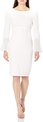 Calvin Klein Womens Solid Sheath with Chiffon Bell Sleeves Dress