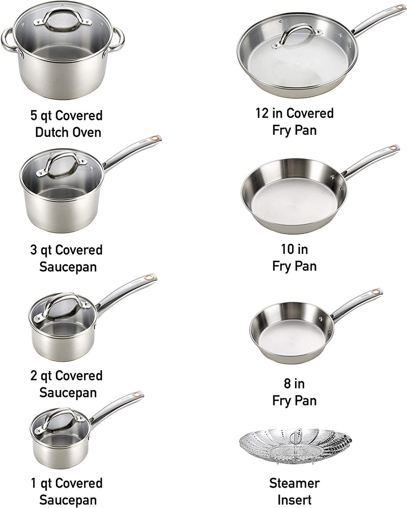 T-Fal C836SD Ultimate Stainless Steel Copper Bottom 13 PC Cookware Set, Piece, Silver