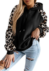 Acelitt Womens Casual Fashion Leopard Raglan Sleeve Hoodies Hooded Sweatshirts, S-XXL