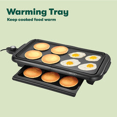 BELLA Electric Griddle W Warming Tray, Make 8 Pancakes or Eggs at Once, Fry Flip & Serve Warm, Healthy-Eco Non-Stick Coating, Hassle-Free Clean Up, Submersible Cooking Surface, 10